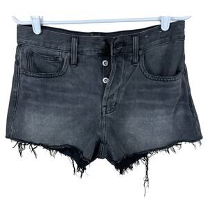 Women's Madewell Black Relaxed Denim Distressed Raw Hem Button Fly Shorts sz 25